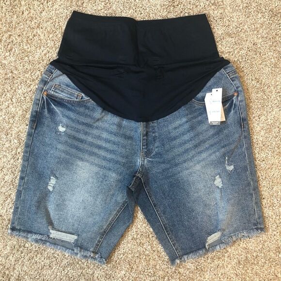 Maternity Denim Bermuda Shorts with Full Panel - Picture 6 of 8